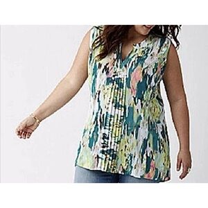 MELISSA MCCARTHY SLEEVELESS GEORGETTE TOP 2X HI/LO DOPAMINE MERMAID COASTAL CHIC
